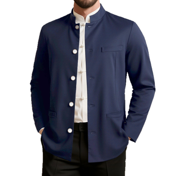 Pánske Zhongshan oblek, sako s stojacim golierom, bavlno-linová zmes, voľný štýl, pre všetky ročné obdobia