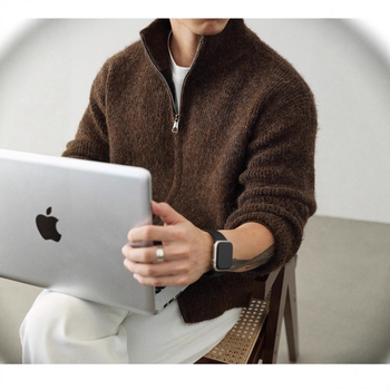 Casual kardigan s polu-visokim ovratnikom, dugim rukavima, vunena mješavina, slobodan kroj