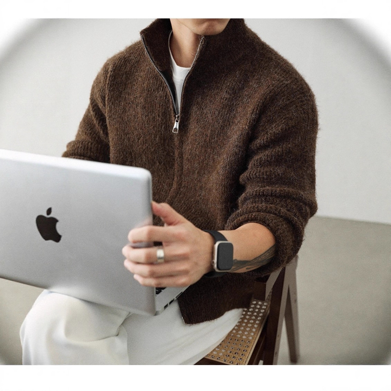 Casual kardigan s polu-visokim ovratnikom, dugim rukavima, vunena mješavina, slobodan kroj