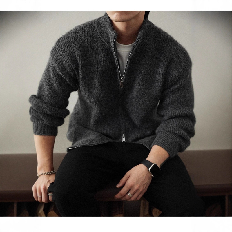 Casual kardigan s polu-visokim ovratnikom, dugim rukavima, vunena mješavina, slobodan kroj