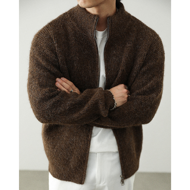 Casual kardigan s polu-visokim ovratnikom, dugim rukavima, vunena mješavina, slobodan kroj