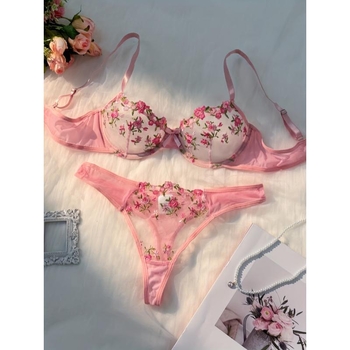 Set grudnjaka s cvjetnom vezom i čipkom, glavni materijal najlon, podstava pamuk, tip košarice Rabbit Ear