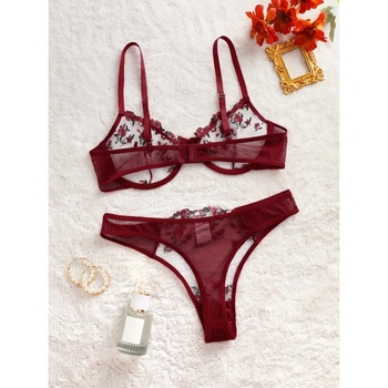 Set grudnjaka s cvjetnom vezom i čipkom, glavni materijal najlon, podstava pamuk, tip košarice Rabbit Ear