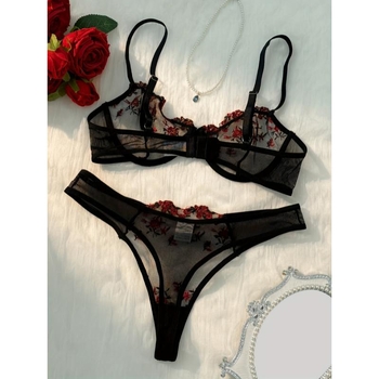 Set grudnjaka s cvjetnom vezom i čipkom, glavni materijal najlon, podstava pamuk, tip košarice Rabbit Ear