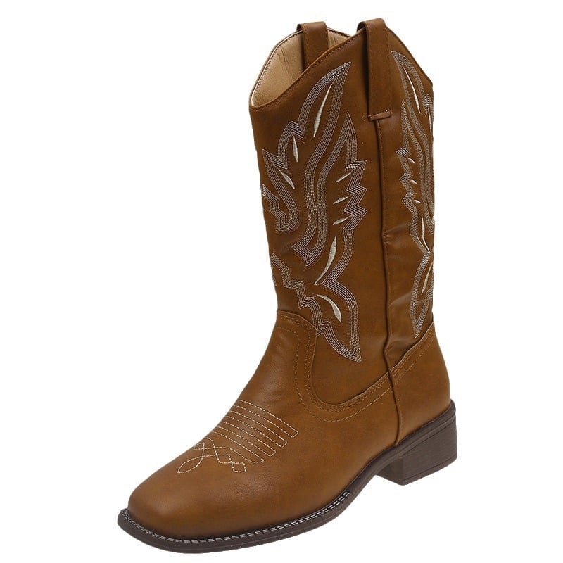 Női cowboy csizma négyszögletes orrú, vastag sarokkal, alacsony szár, PU felsőrész, slip-on