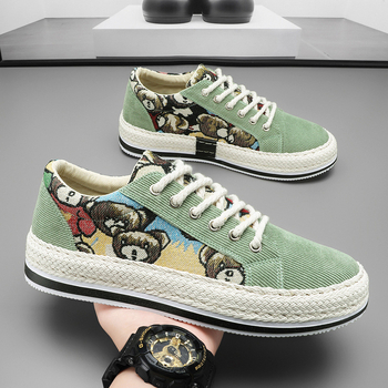 Pánske casual plátenné boat topánky – okrúhla špička, šnúrky, nízky členok, PVC podrážka, sieťovaná vnútorná časť