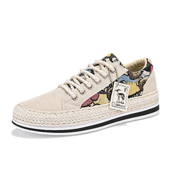 Pánske casual plátenné boat topánky – okrúhla špička, šnúrky, nízky členok, PVC podrážka, sieťovaná vnútorná časť