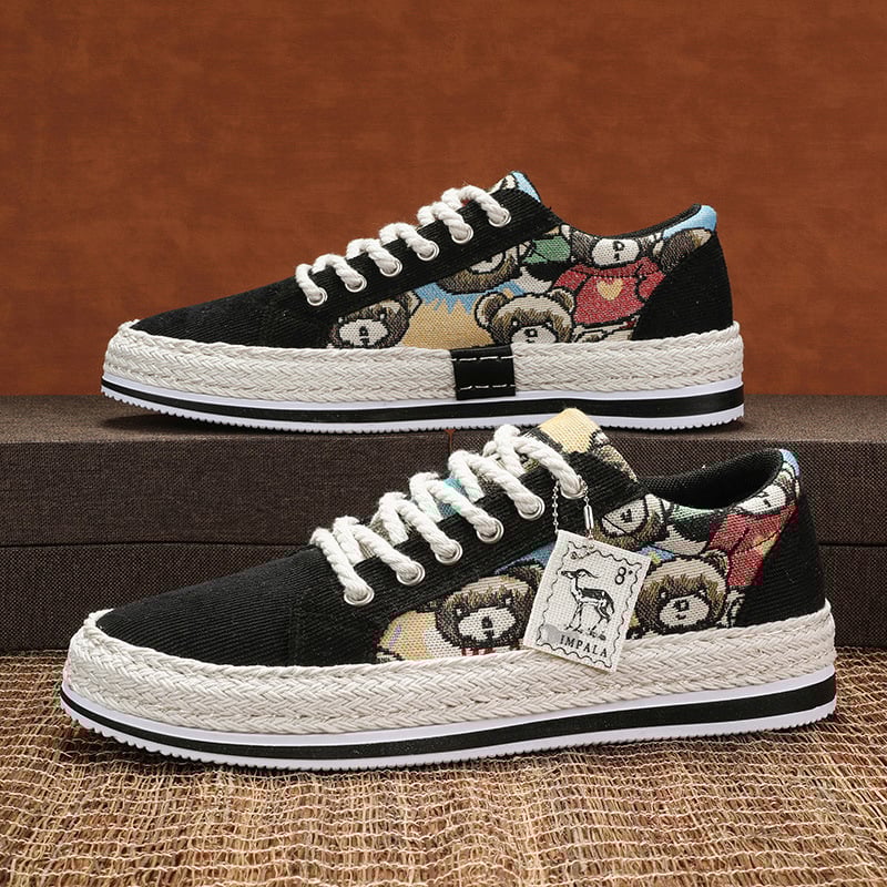 Pánske casual plátenné boat topánky – okrúhla špička, šnúrky, nízky členok, PVC podrážka, sieťovaná vnútorná časť