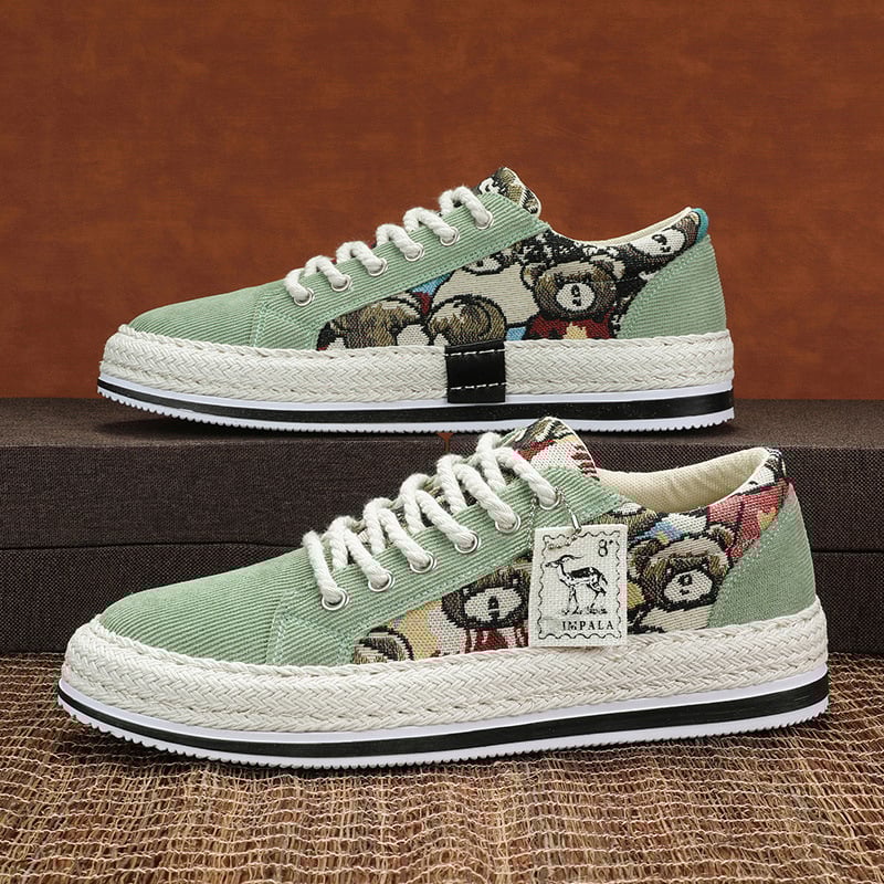 Pánske casual plátenné boat topánky – okrúhla špička, šnúrky, nízky členok, PVC podrážka, sieťovaná vnútorná časť