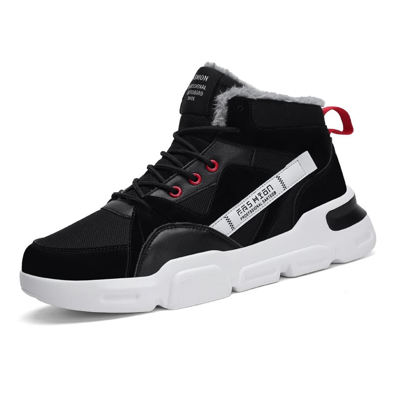 Pukai férfi PU sportcipő, gumi talppal, meleg belső, fűző, kerek orrú, középmagas sarok 3-5 cm