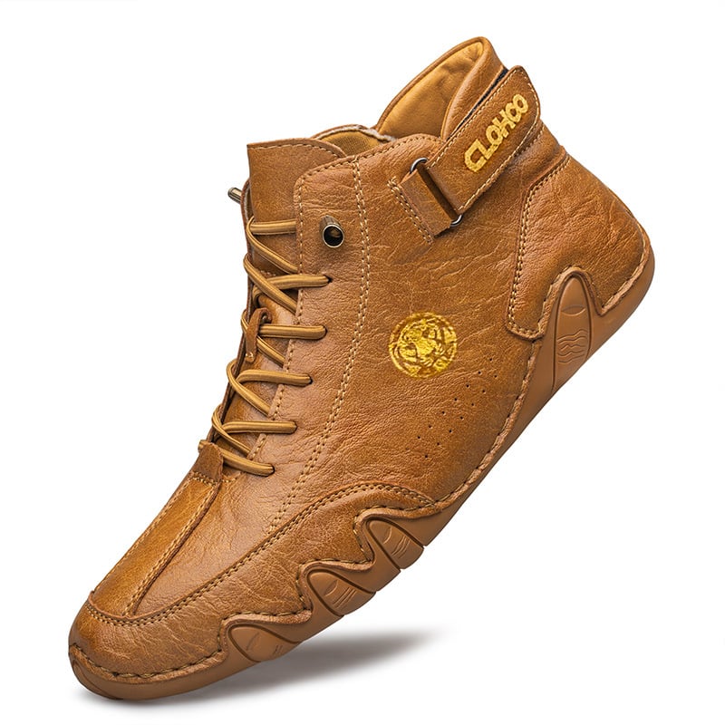 Férfi Velcro-záras bőrcipő, gumírozott talppal, középmagasságú szár, őszi szezon