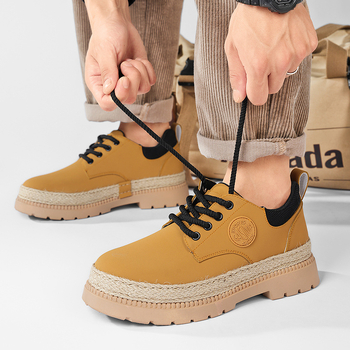 Muške mokasinske čizme, kožni gornji dio, PVC đon, niski kroj čizme, prednje vezanje, okrugli vrh, jesenji stil, funkcija povećanja visine