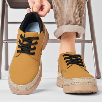 Muške mokasinske čizme, kožni gornji dio, PVC đon, niski kroj čizme, prednje vezanje, okrugli vrh, jesenji stil, funkcija povećanja visine