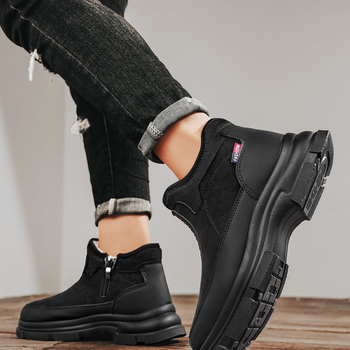 Muške zimske papuče s povećanjem visine, toplinom i apsorpcijom udaraca; gornji PU; gumeni đon; kopča kaiš