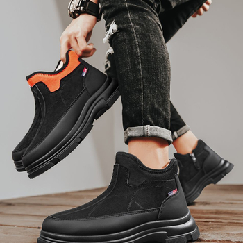 Muške zimske papuče s povećanjem visine, toplinom i apsorpcijom udaraca; gornji PU; gumeni đon; kopča kaiš