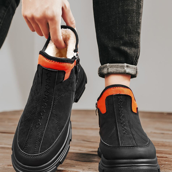 Muške zimske papuče s povećanjem visine, toplinom i apsorpcijom udaraca; gornji PU; gumeni đon; kopča kaiš