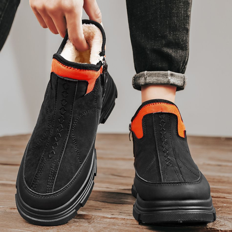 Muške zimske papuče s povećanjem visine, toplinom i apsorpcijom udaraca; gornji PU; gumeni đon; kopča kaiš