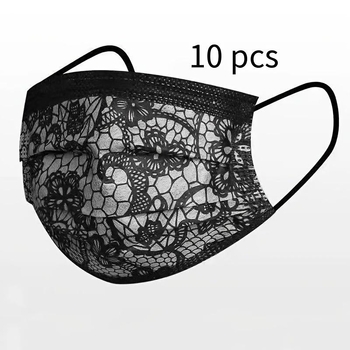 Măști de față cu dantelă elegantă, 3 straturi, purtare pe cap, set de 10 bucăți, stil elegant, pentru vară