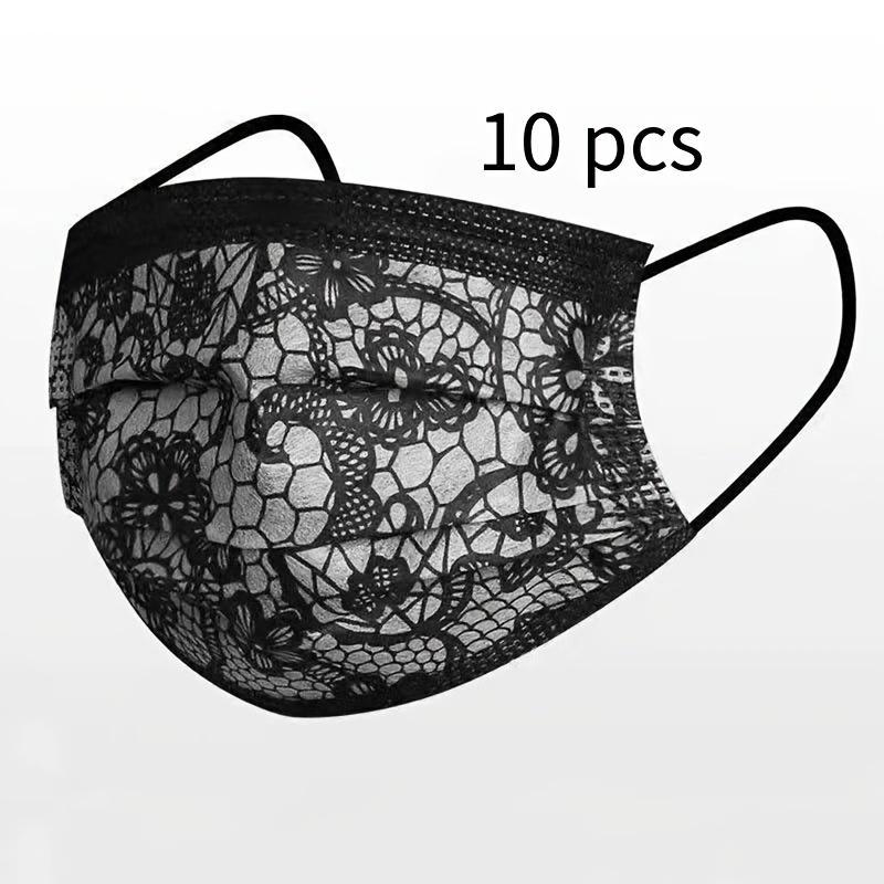 Măști de față cu dantelă elegantă, 3 straturi, purtare pe cap, set de 10 bucăți, stil elegant, pentru vară