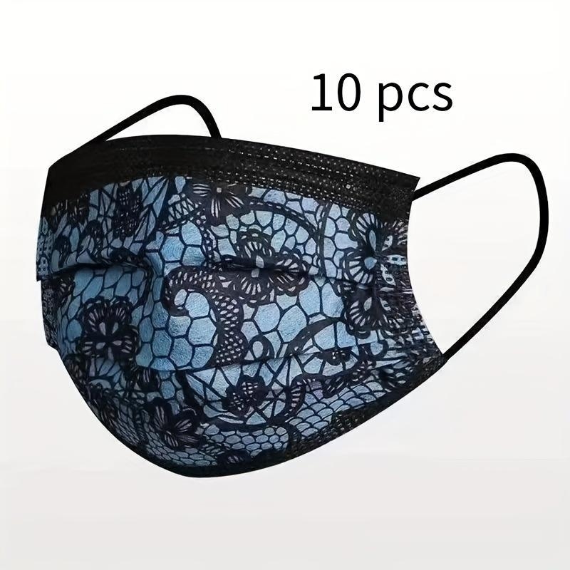 Măști de față cu dantelă elegantă, 3 straturi, purtare pe cap, set de 10 bucăți, stil elegant, pentru vară