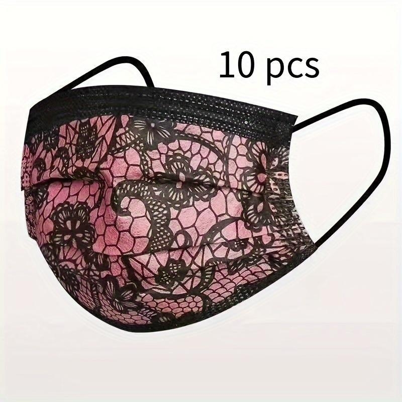 Măști de față cu dantelă elegantă, 3 straturi, purtare pe cap, set de 10 bucăți, stil elegant, pentru vară