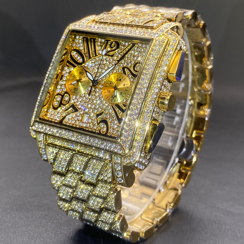 Miss Fox pánske hodinky so štvorcovým ciferníkom, Quartz pohyb (Japonsko), odolnosť voči vode 30 m, kovový puzdro, remienok pozlátený