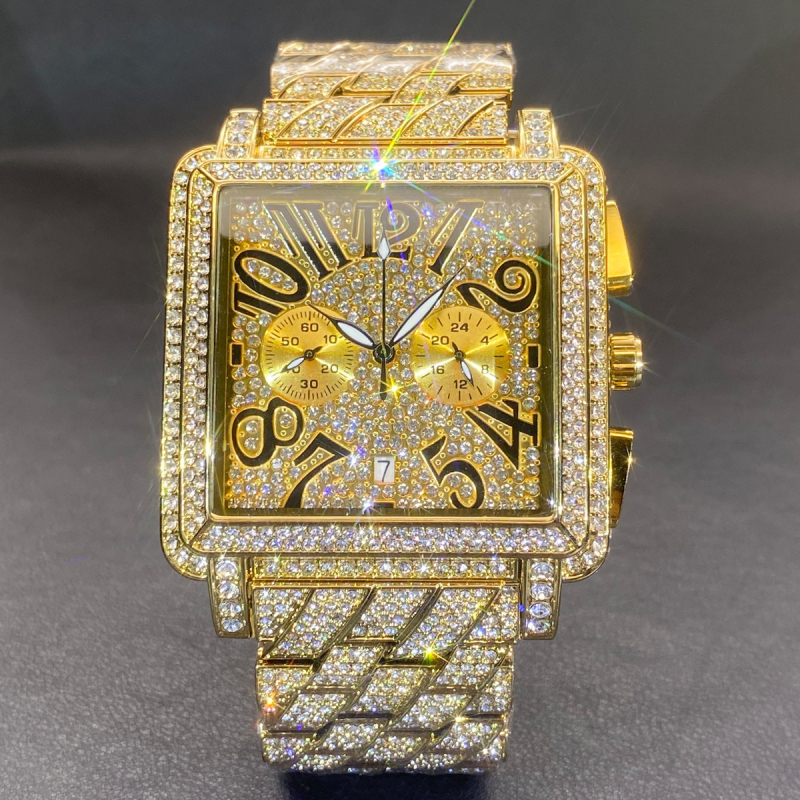 Miss Fox pánske hodinky so štvorcovým ciferníkom, Quartz pohyb (Japonsko), odolnosť voči vode 30 m, kovový puzdro, remienok pozlátený