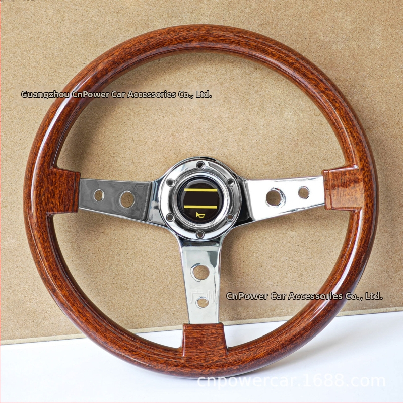 Volant s textúrou broskyňového dreva pre úpravy auta, konkávny dizajn s kruhovými otvormi