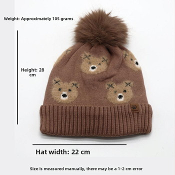 Pletená akrylová čiapka s medvedím pompomom, 100% akryl, okrúhly vrch, teplá a vetruodolná, zima