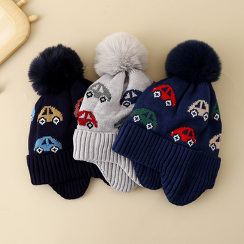 Detská vlnená čiapka — okrúhla koruna, bez okraja, žakardové pletenie, teplá a vetruodolná