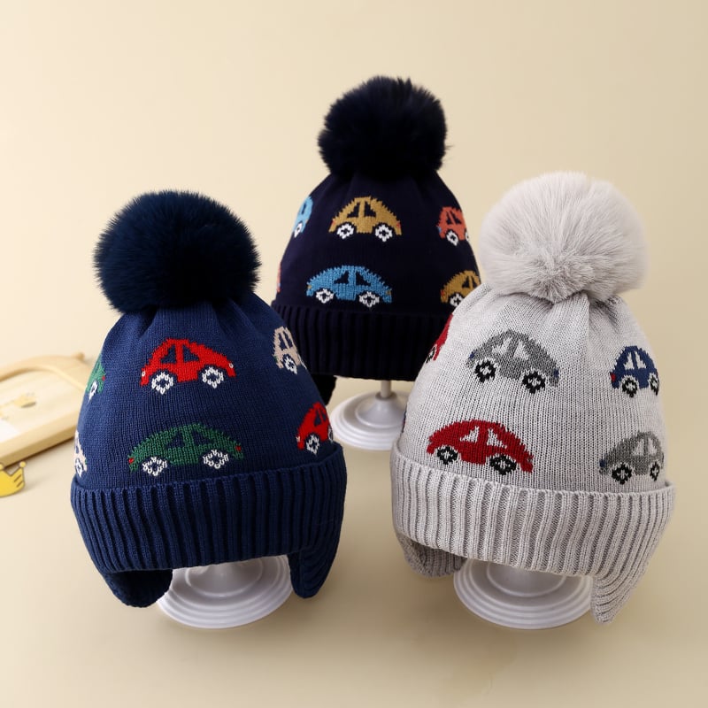 Detská vlnená čiapka — okrúhla koruna, bez okraja, žakardové pletenie, teplá a vetruodolná