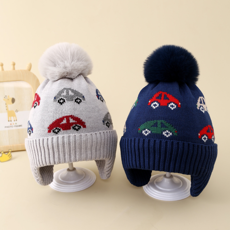 Detská vlnená čiapka — okrúhla koruna, bez okraja, žakardové pletenie, teplá a vetruodolná