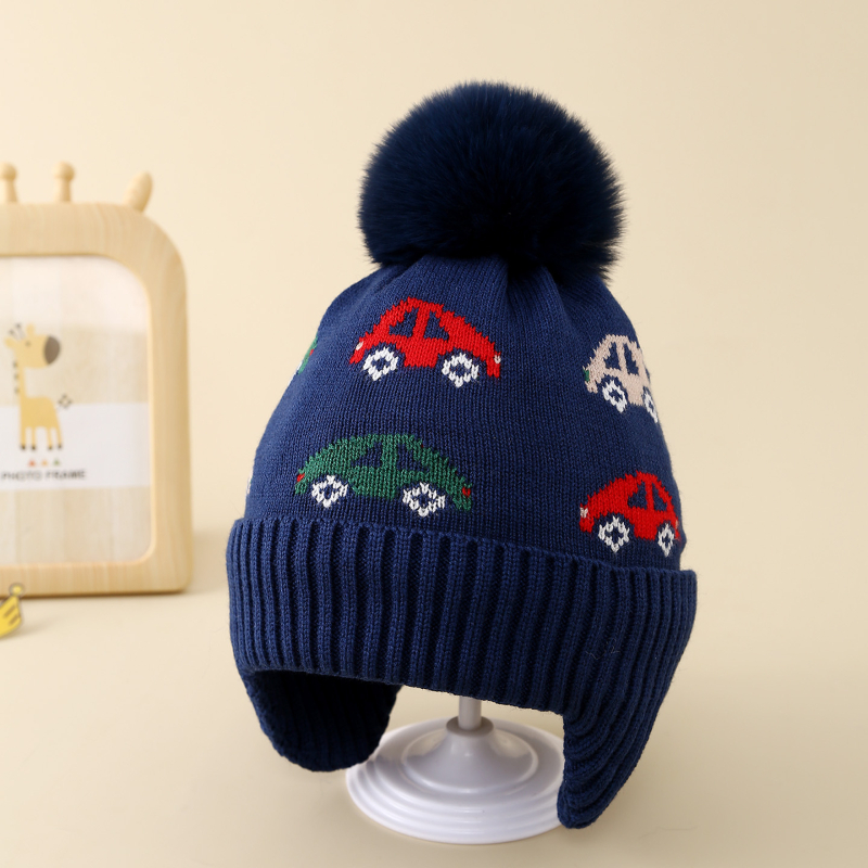 Detská vlnená čiapka — okrúhla koruna, bez okraja, žakardové pletenie, teplá a vetruodolná