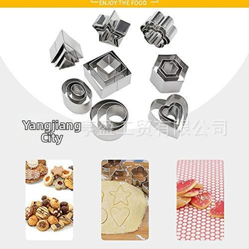 24-dielny set vykrajovačov na sušienky z nerezovej ocele pre pečenie a fondant; tvary: štvorcový, trojuholník, kruh, ovál, kvet, srdce, hexagón, hviezda; HY-244