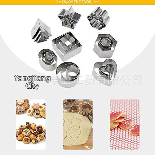 24-dieļu nerūsējošā tērauda cepumu griezēju komplekts cepšanai un fondantam; formas: kvadrāts, trīsstūris, aplis, ovāls, zieds, sirds, heksagons, zvaigzne; HY-244