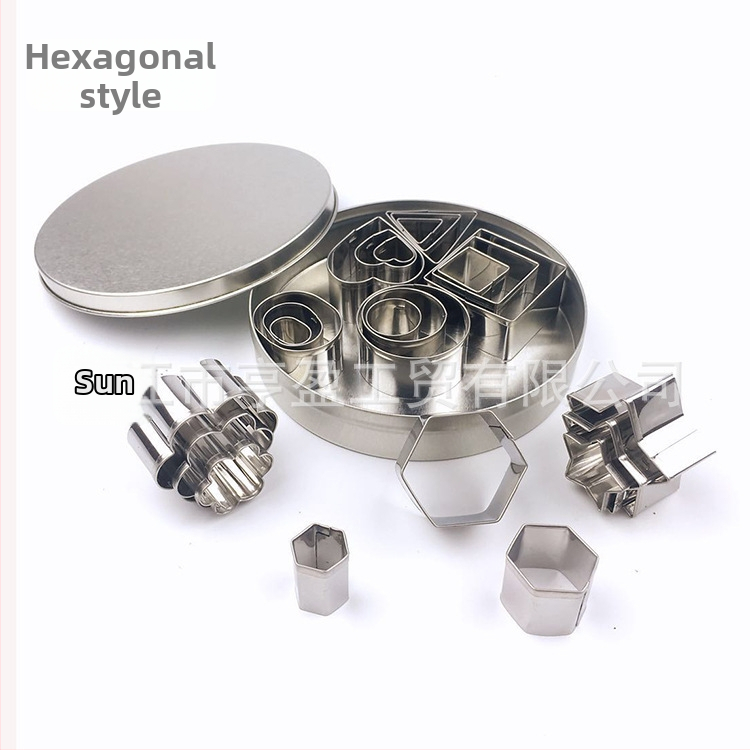 24-dielny set vykrajovačov na sušienky z nerezovej ocele pre pečenie a fondant; tvary: štvorcový, trojuholník, kruh, ovál, kvet, srdce, hexagón, hviezda; HY-244