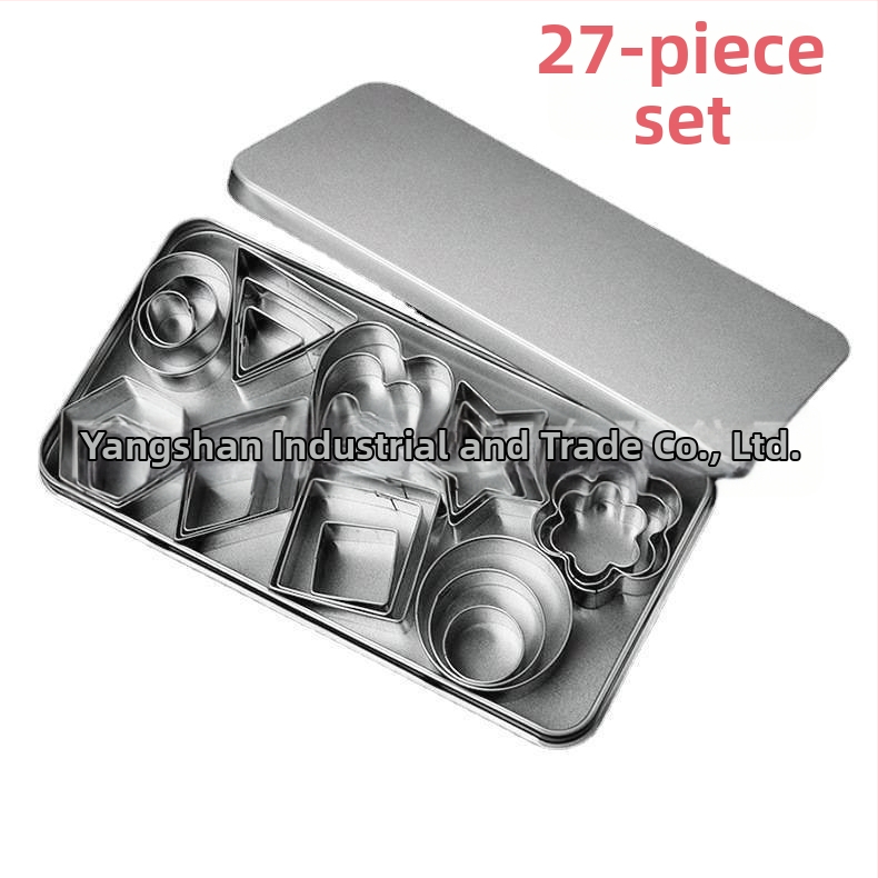 24-dielny set vykrajovačov na sušienky z nerezovej ocele pre pečenie a fondant; tvary: štvorcový, trojuholník, kruh, ovál, kvet, srdce, hexagón, hviezda; HY-244