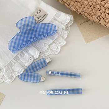 Kórejský štýl sponky do vlasov, akryl sponka, káro vzor séria, leto 2025, pre ženy