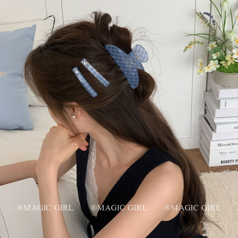 Kórejský štýl sponky do vlasov, akryl sponka, káro vzor séria, leto 2025, pre ženy