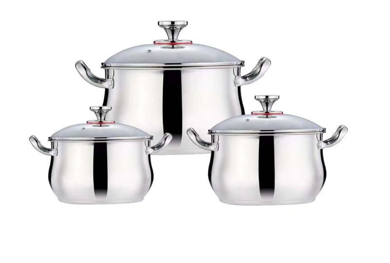 Ruiyou 12-dielna súprava hrncov z 201 nerezovej ocele s arkovitým dizajnom, s antiadhéznou úpravou a sklenenou pokrievkou; obsahuje telo hrnca a rukoväť; kompatibilná so všetkými typmi platní; model YF-8745, Ruiyou