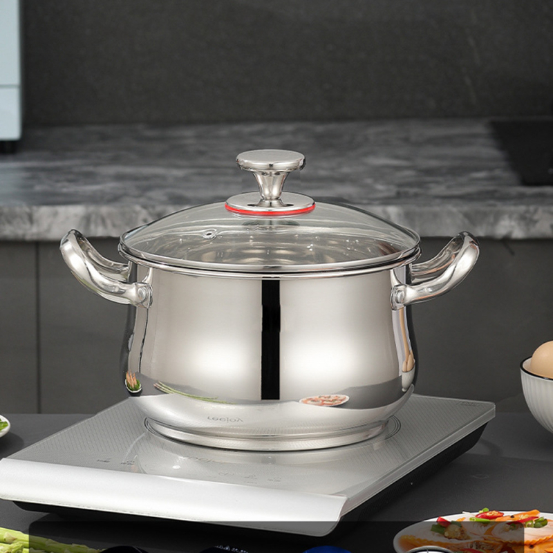 Ruiyou 12-dielna súprava hrncov z 201 nerezovej ocele s arkovitým dizajnom, s antiadhéznou úpravou a sklenenou pokrievkou; obsahuje telo hrnca a rukoväť; kompatibilná so všetkými typmi platní; model YF-8745, Ruiyou