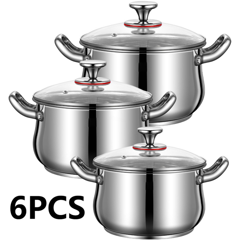 Ruiyou 12-dielna súprava hrncov z 201 nerezovej ocele s arkovitým dizajnom, s antiadhéznou úpravou a sklenenou pokrievkou; obsahuje telo hrnca a rukoväť; kompatibilná so všetkými typmi platní; model YF-8745, Ruiyou