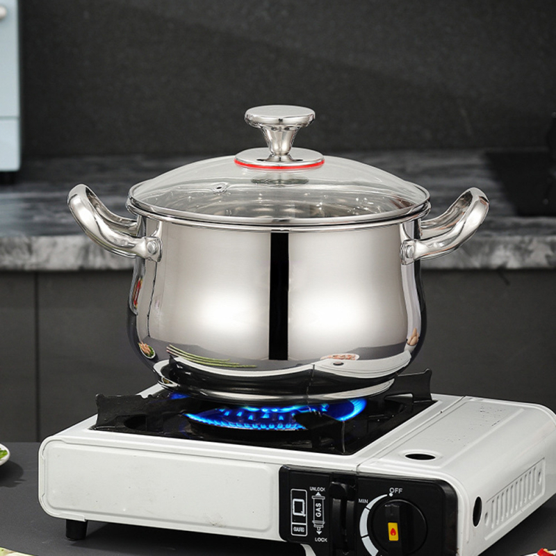 Ruiyou 12-dielna súprava hrncov z 201 nerezovej ocele s arkovitým dizajnom, s antiadhéznou úpravou a sklenenou pokrievkou; obsahuje telo hrnca a rukoväť; kompatibilná so všetkými typmi platní; model YF-8745, Ruiyou