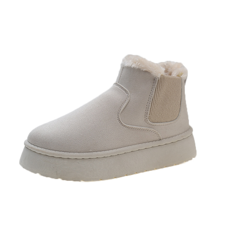 Ženske zimske čizme od velura, srednje visine potkoljenice, slip-on, topla podstava, gumeni potplat