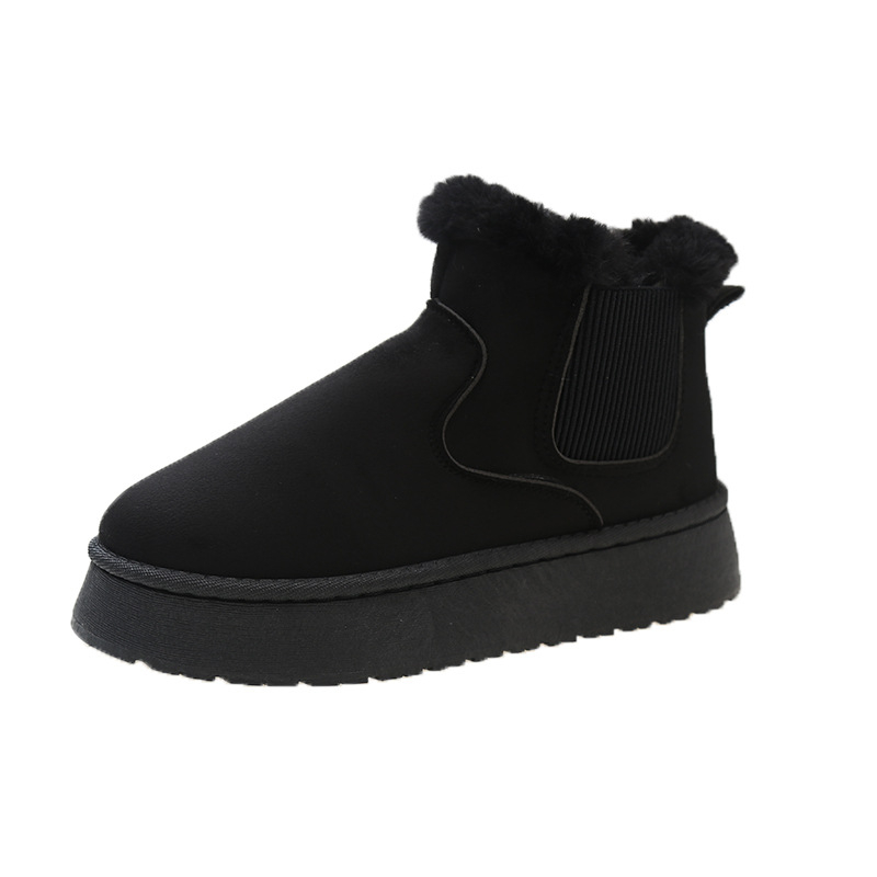 Ženske zimske čizme od velura, srednje visine potkoljenice, slip-on, topla podstava, gumeni potplat