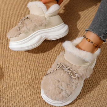 Ženske zimske čizme Euro-American, platnena gornja strana, EVA potplat, umjetni krzno, debeli potplat, 6.5 cm visina pete, srednji/niži shaft