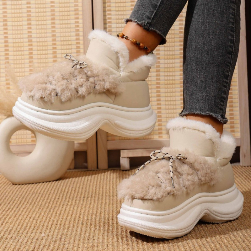 Ženske zimske čizme Euro-American, platnena gornja strana, EVA potplat, umjetni krzno, debeli potplat, 6.5 cm visina pete, srednji/niži shaft