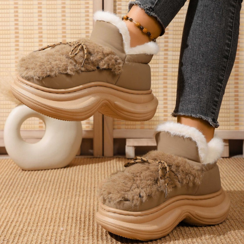 Ženske zimske čizme Euro-American, platnena gornja strana, EVA potplat, umjetni krzno, debeli potplat, 6.5 cm visina pete, srednji/niži shaft