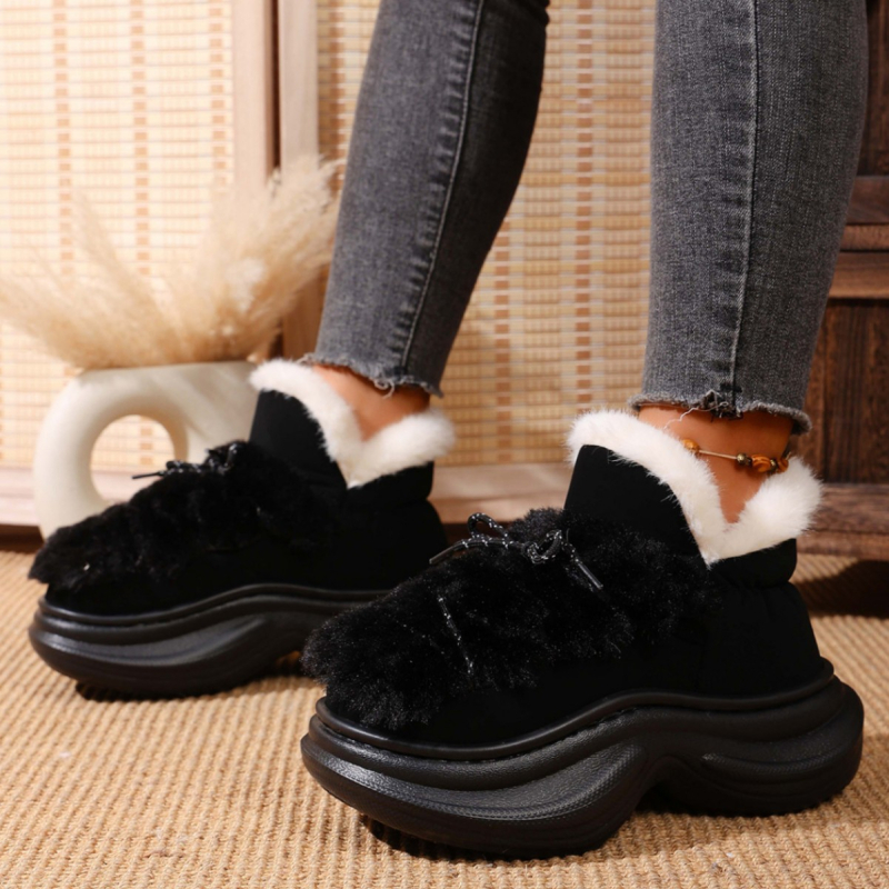 Ženske zimske čizme Euro-American, platnena gornja strana, EVA potplat, umjetni krzno, debeli potplat, 6.5 cm visina pete, srednji/niži shaft