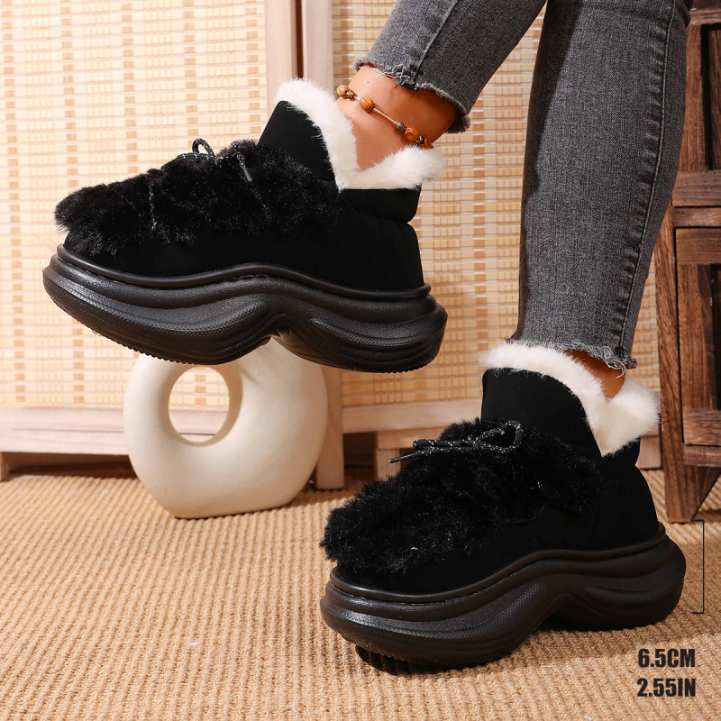 Ženske zimske čizme Euro-American, platnena gornja strana, EVA potplat, umjetni krzno, debeli potplat, 6.5 cm visina pete, srednji/niži shaft